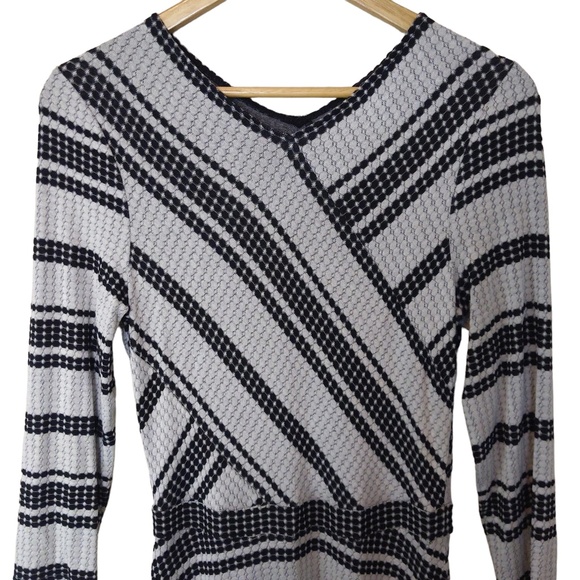 BCBGMaxAzria Kenji Black and Grey Striped Fit & Flare Dress - Picture 9 of 11